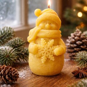Bienenwachskerze Schneemann mit Flocke