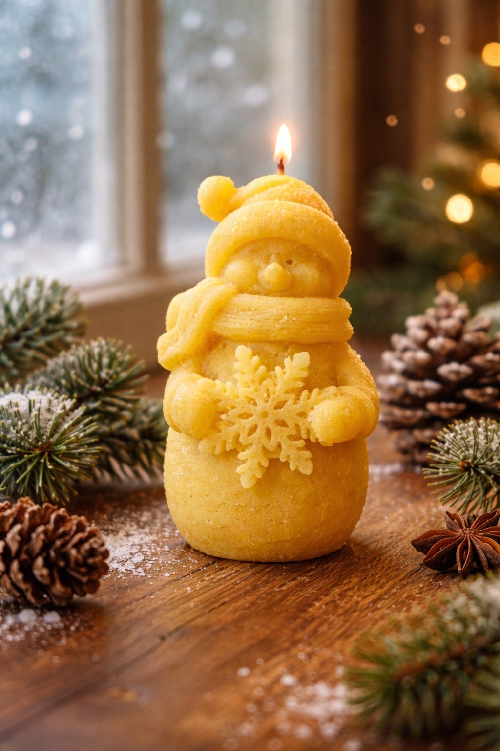 Bienenwachskerze Schneemann mit Flocke