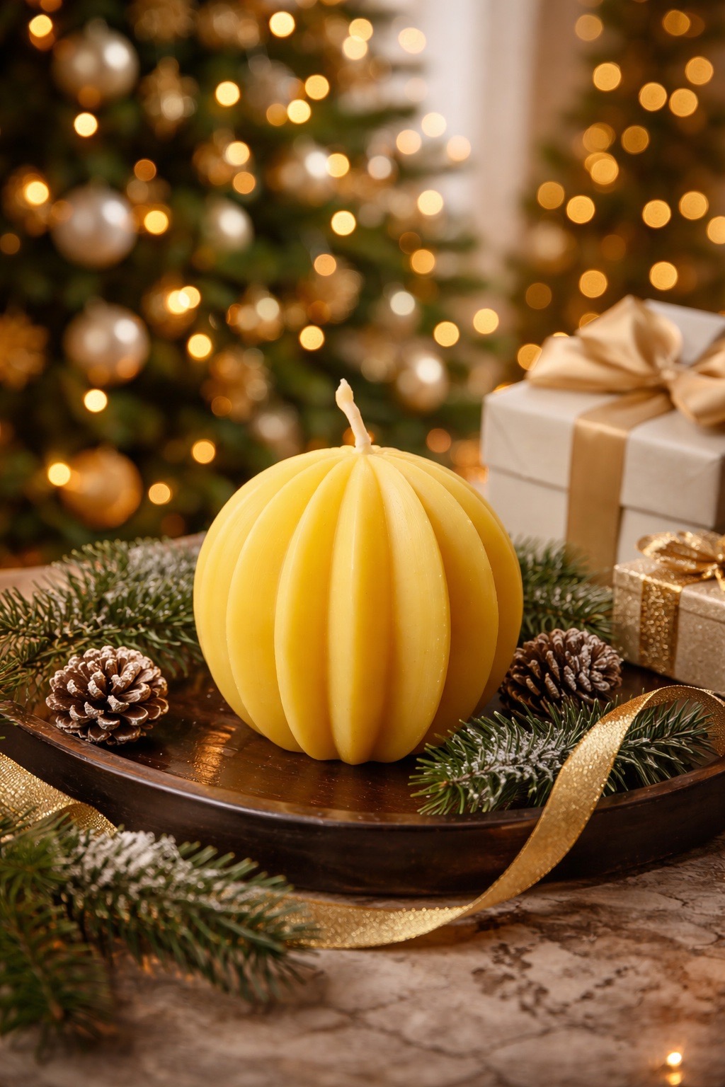 Bienenwachskerze Kugel mit Rillen